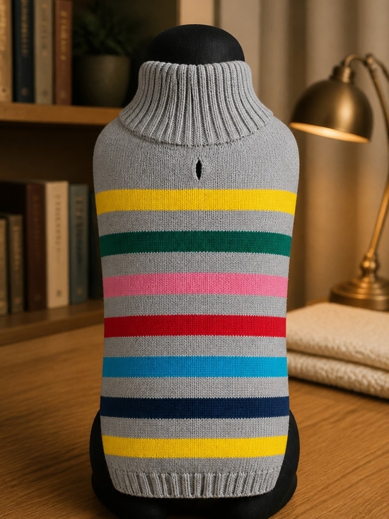 Hotel Doggy Other - Dogs Gray Striped Turtleneck Sweater - Multicolor Stripes